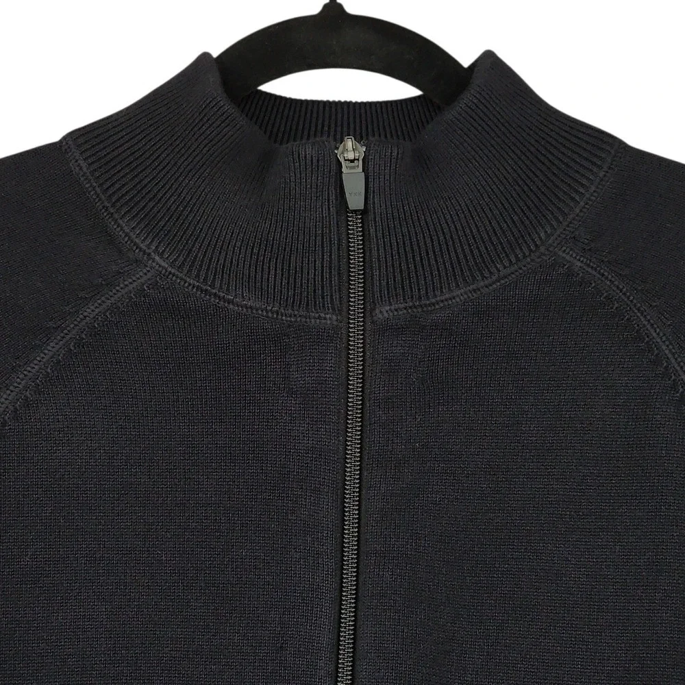 Lands End Full Zip Cardigan M Mens Sweater Black Cotton Modal Neck Dark Academia